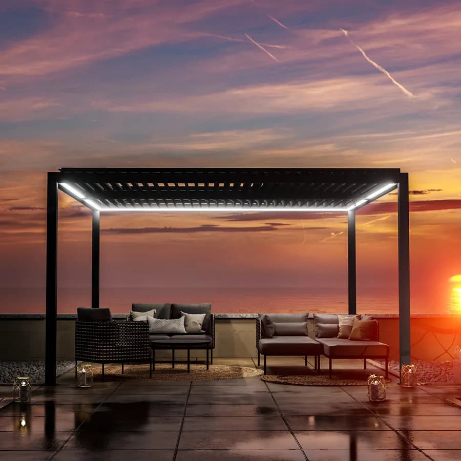 Gazebo led bioclimatico 4x4 m in alluminio antracite - Enea Deluxe