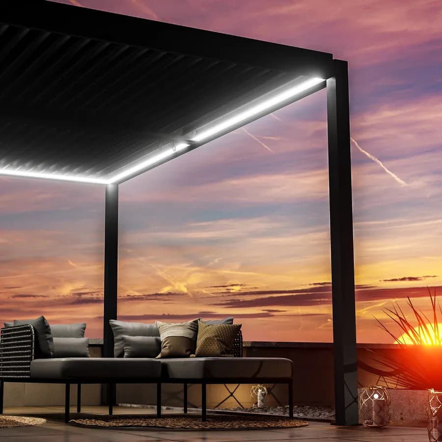 Gazebo led bioclimatico 4x4 m in alluminio antracite - Enea Deluxe