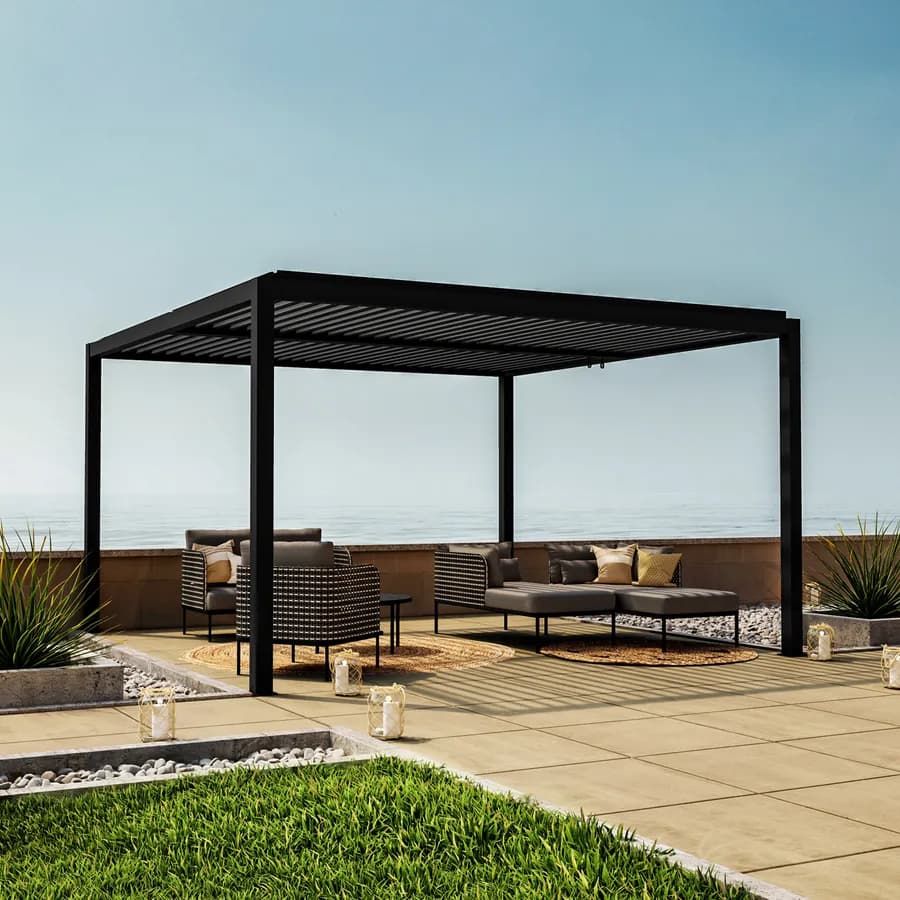 Gazebo led bioclimatico 4x4 m in alluminio antracite - Enea Deluxe