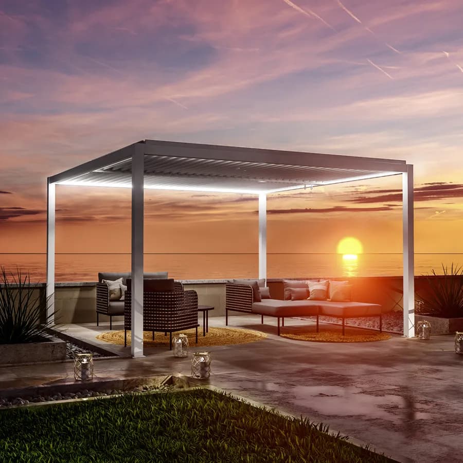 Gazebo led bioclimatico 4x4 m in alluminio bianco - Enea Deluxe
