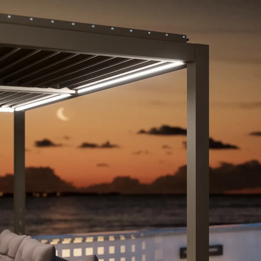Gazebo led bioclimatico 4x4 m in alluminio tortora - Enea Deluxe