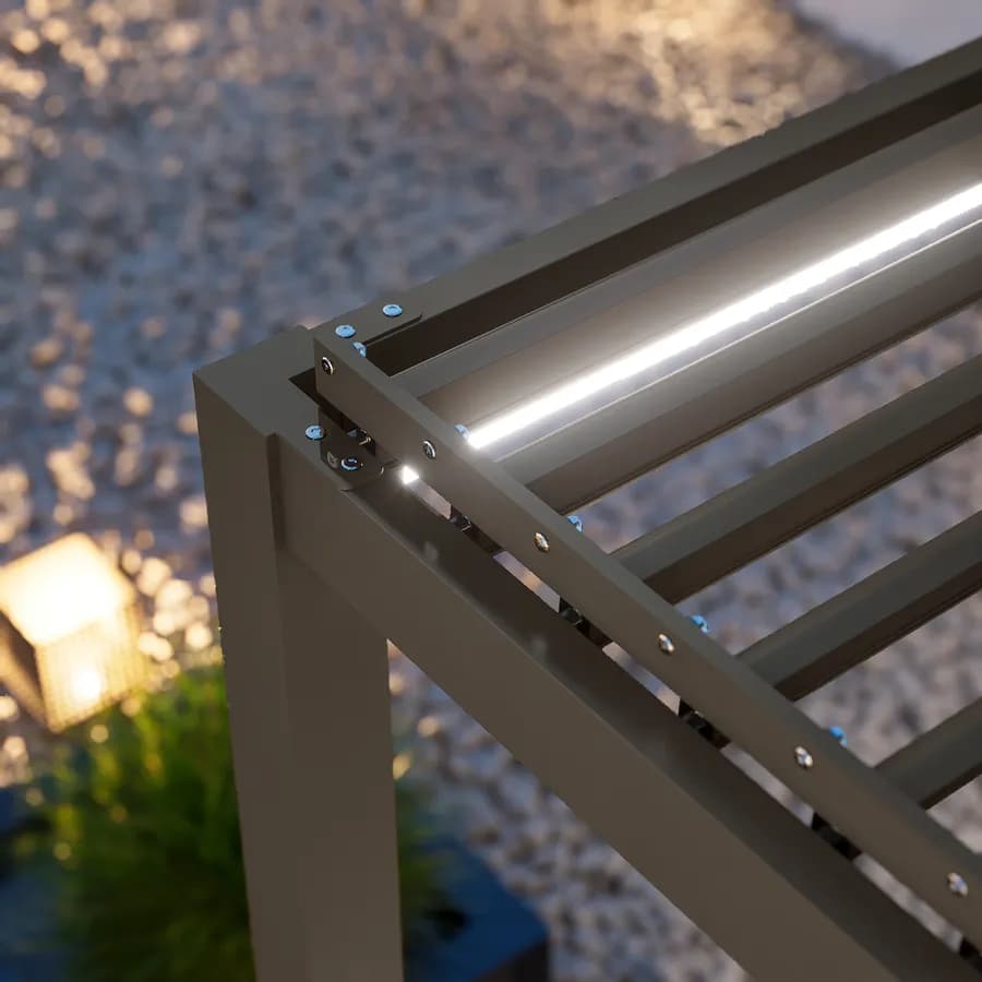 Gazebo led bioclimatico 4x4 m in alluminio tortora - Enea Deluxe