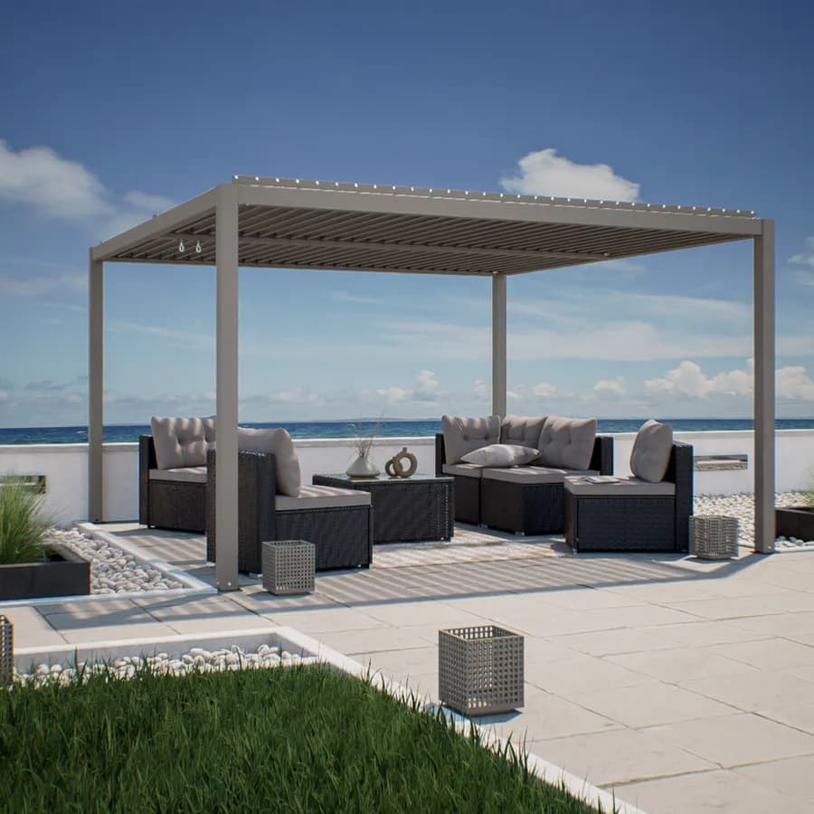 Gazebo led bioclimatico 4x4 m in alluminio tortora - Enea Deluxe