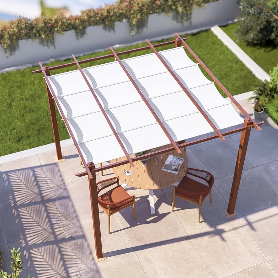 Gazebo da esterno 3x3 m in alluminio effetto corten e telo bianco - Norris