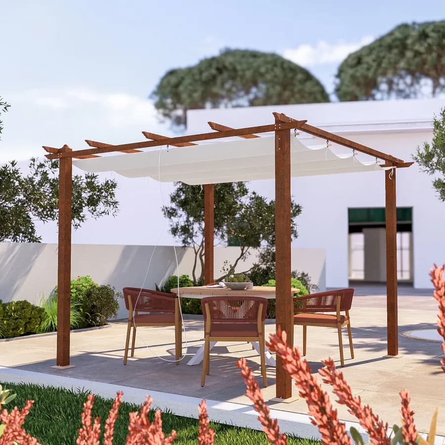 Gazebo da esterno 3x3 m in alluminio effetto corten e telo bianco - Norris