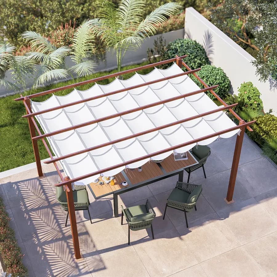 Gazebo da esterno 3x4 m in alluminio effetto corten e telo bianco - Norris