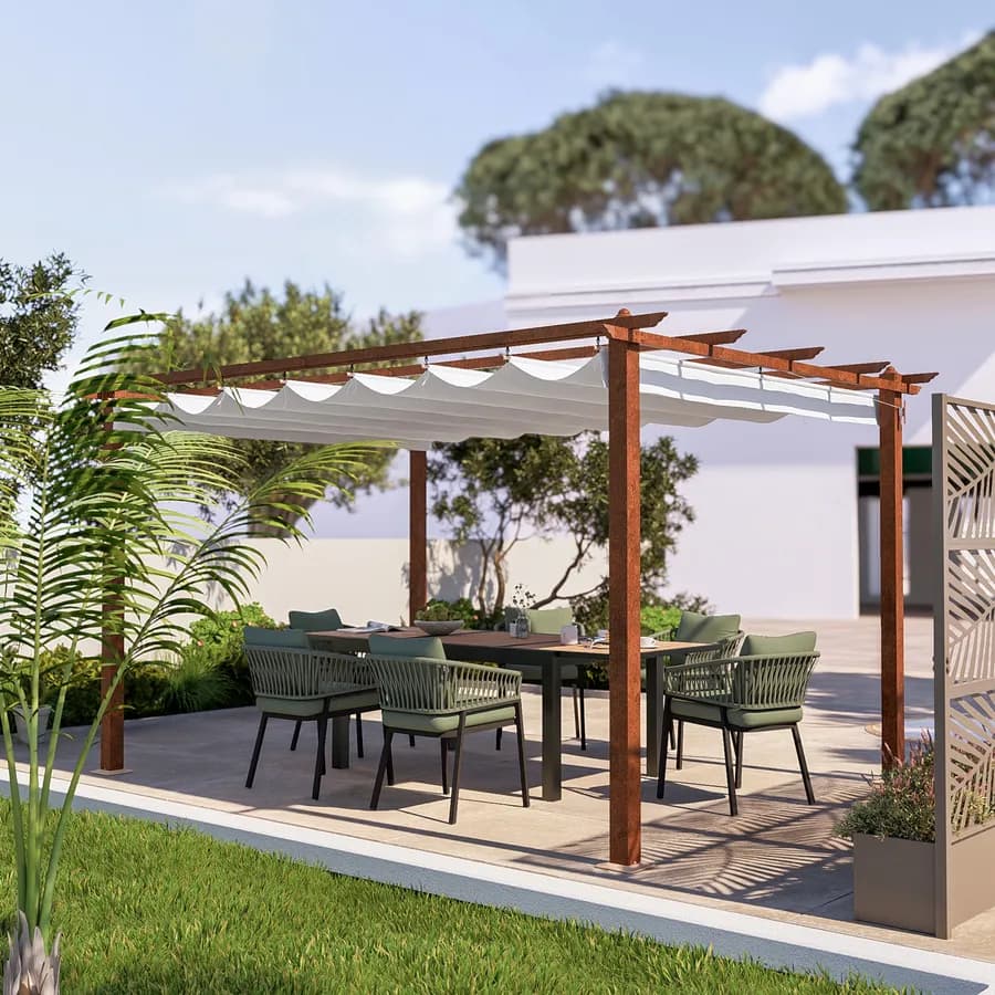 Gazebo da esterno 3x4 m in alluminio effetto corten e telo bianco - Norris