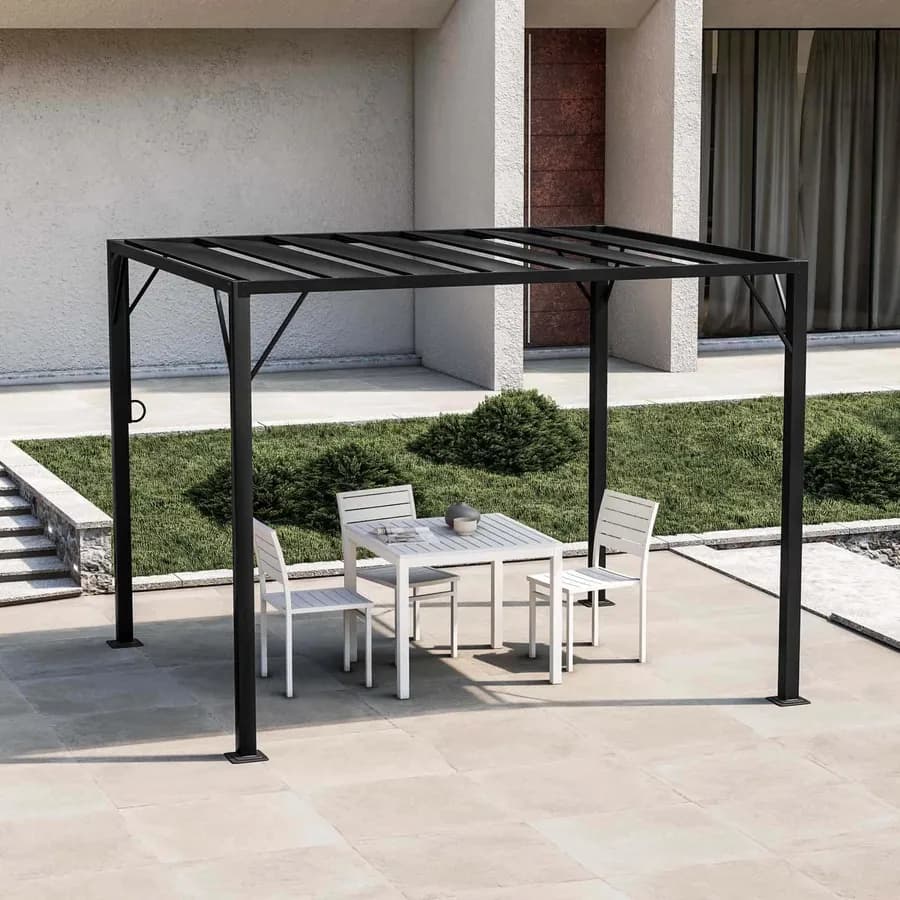 Gazebo 2,95x2,5 m in acciaio nero con tetto a lamelle mobili - Filicudi