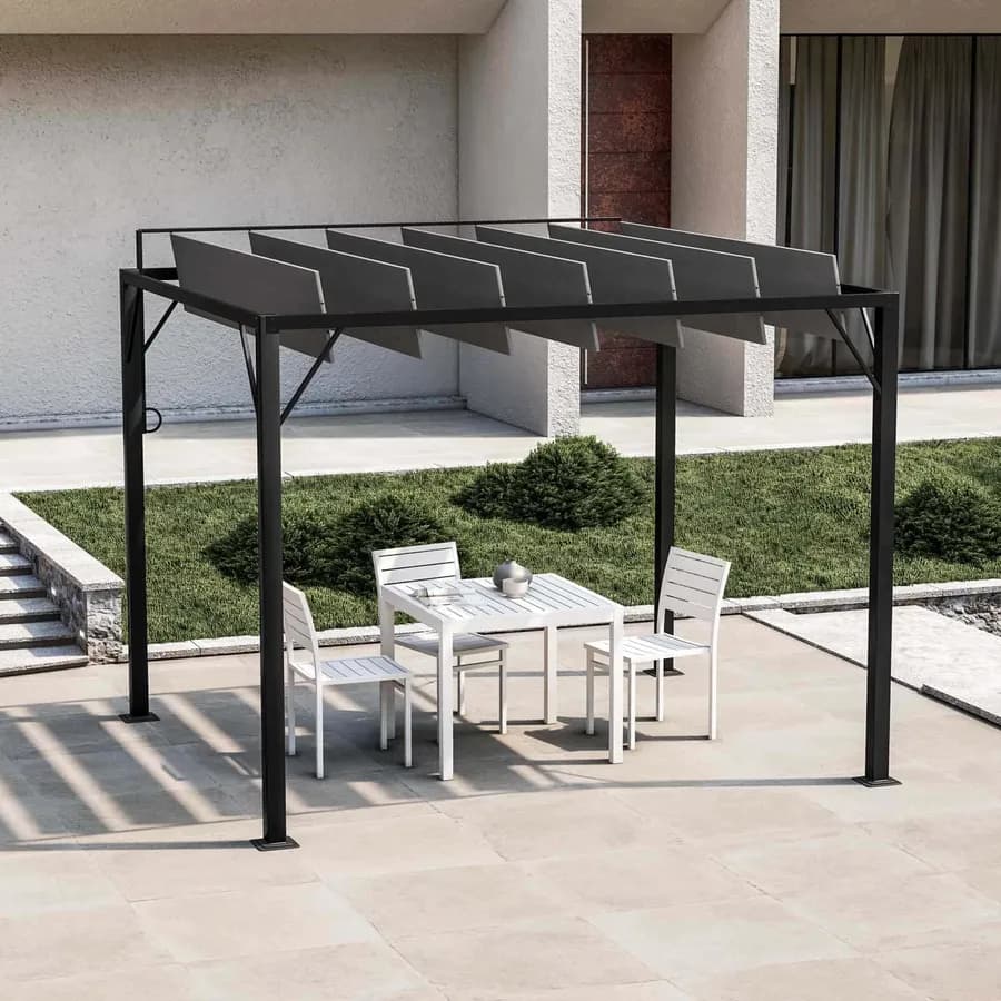 Gazebo 2,95x2,5 m in acciaio nero con tetto a lamelle mobili - Filicudi
