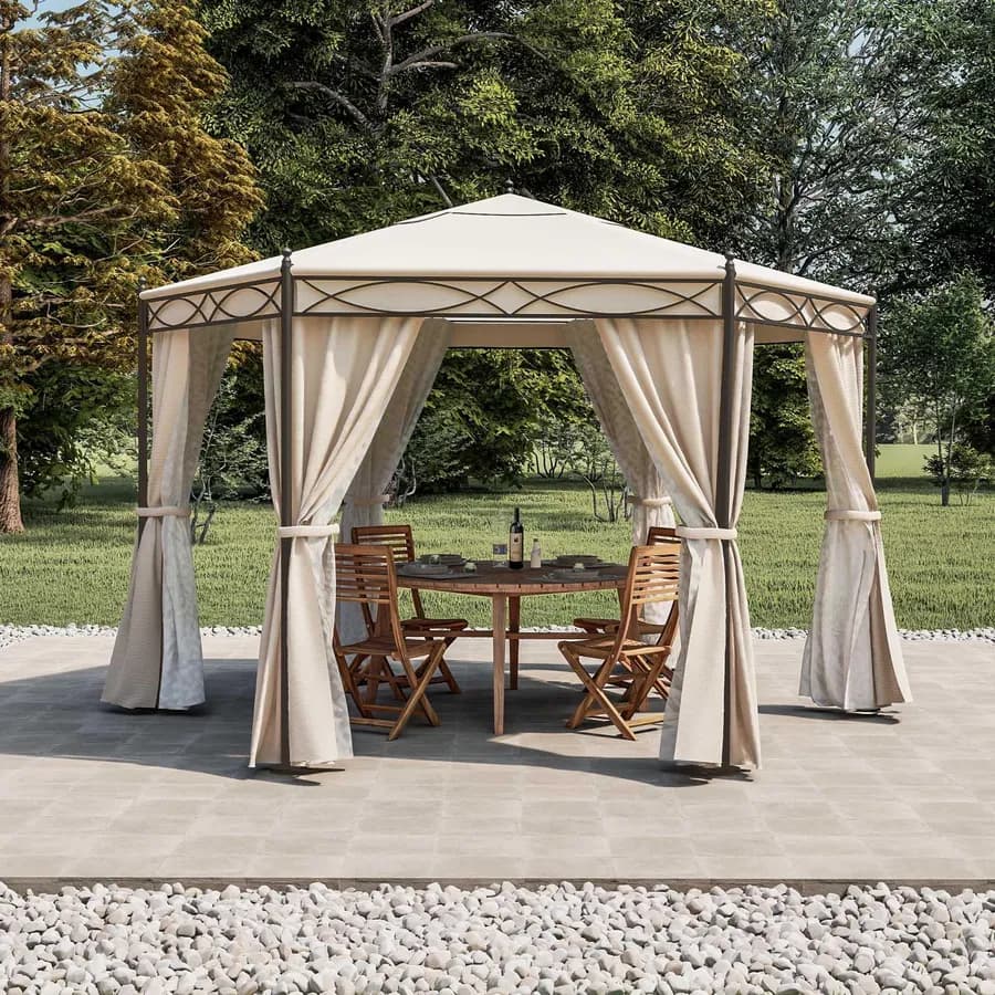 Gazebo esagonale 3,5 m con tende e zanzariere - Elite