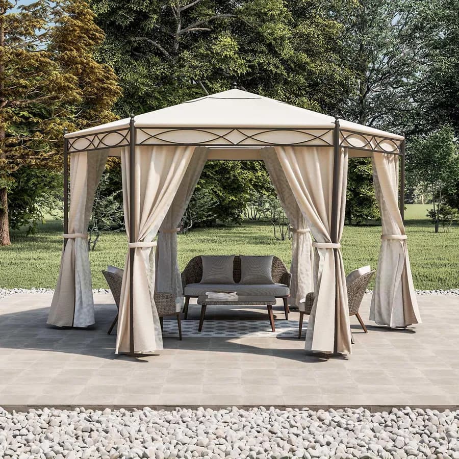 Gazebo esagonale 3,5 m con tende e zanzariere - Elite