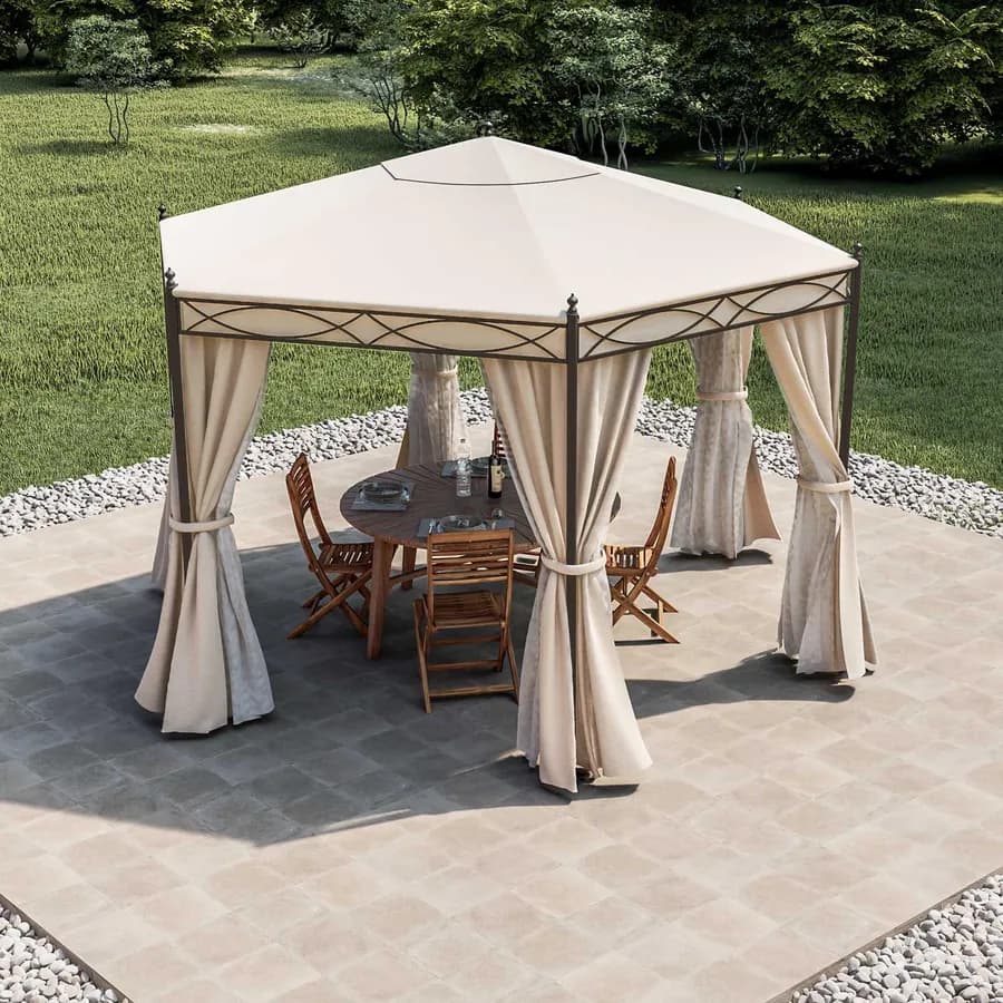Gazebo esagonale 3,5 m con tende e zanzariere - Elite