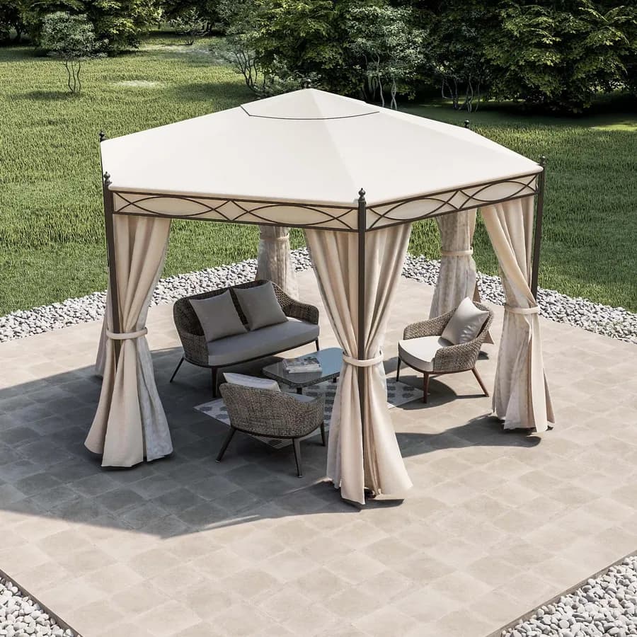 Gazebo esagonale 3,5 m con tende e zanzariere - Elite