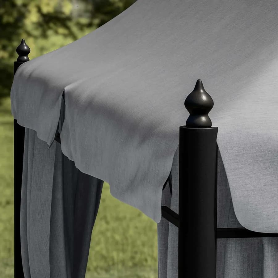 Gazebo 5,9x3 m telo grigio con tende e zanzariere in acciaio antracite - Tindari