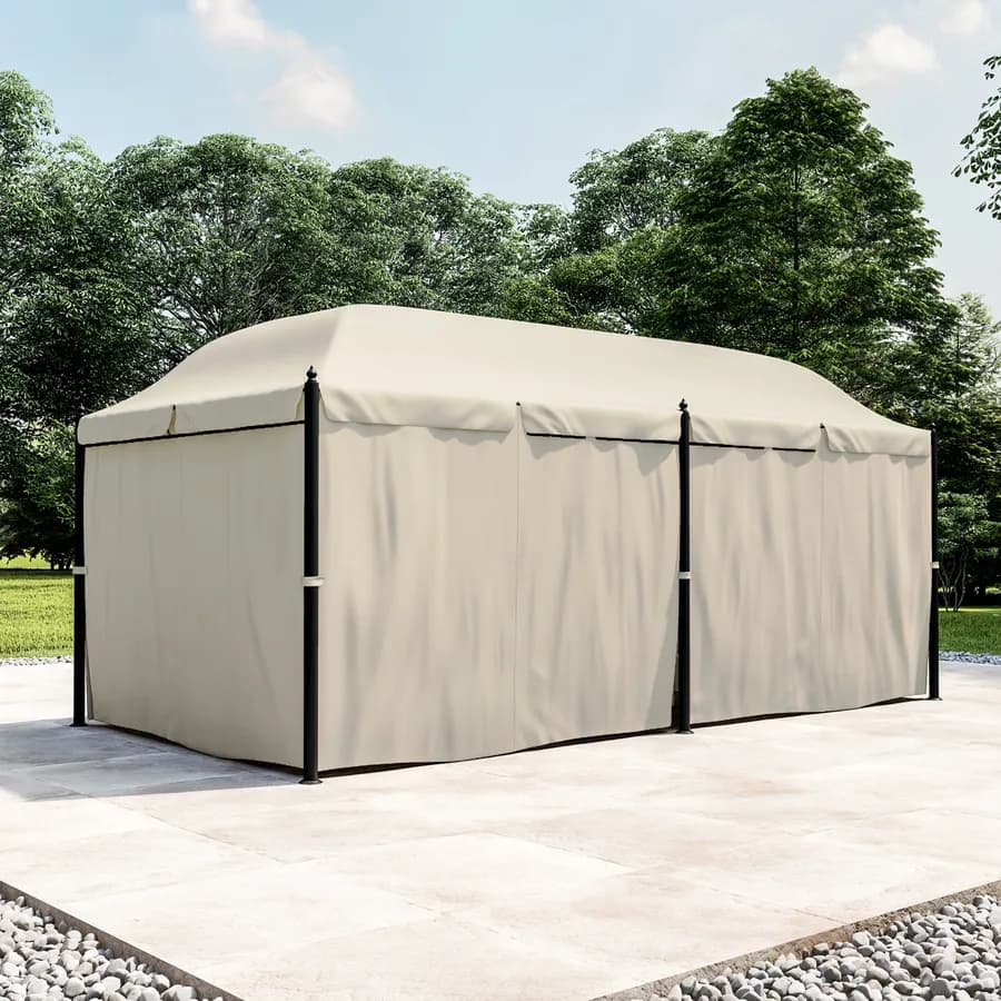 Gazebo 5,9x3 m telo ecrù con tende e zanzariere in acciaio antracite - Tindari
