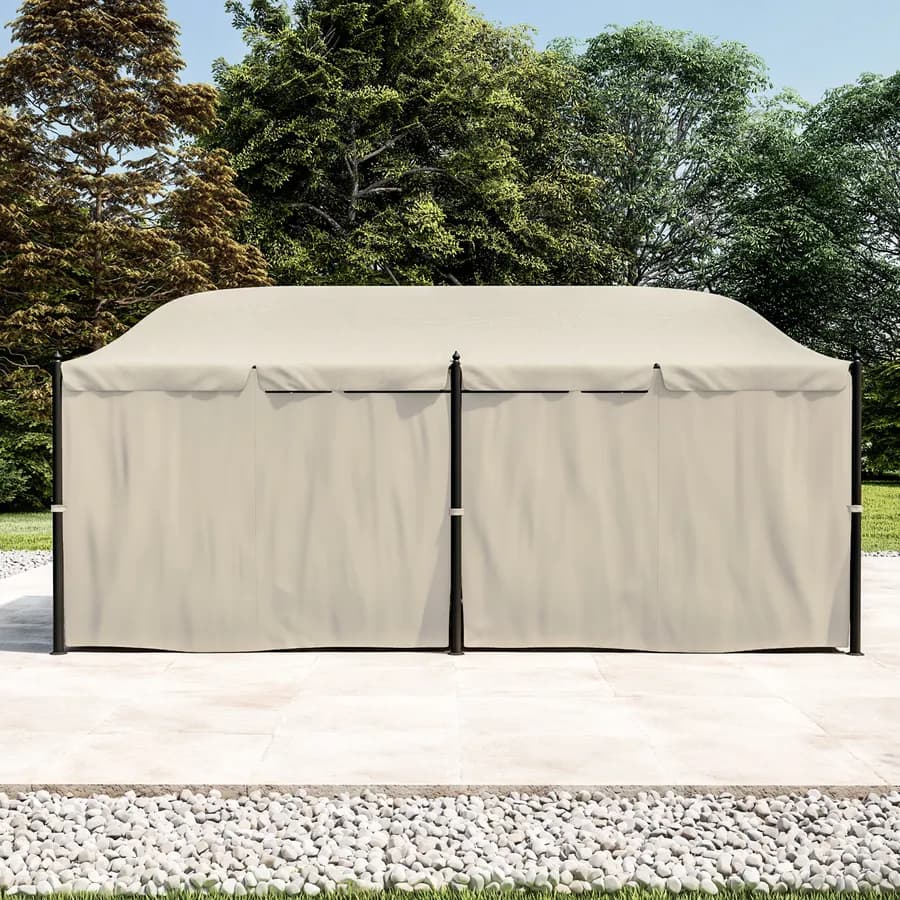 Gazebo 5,9x3 m telo ecrù con tende e zanzariere in acciaio antracite - Tindari