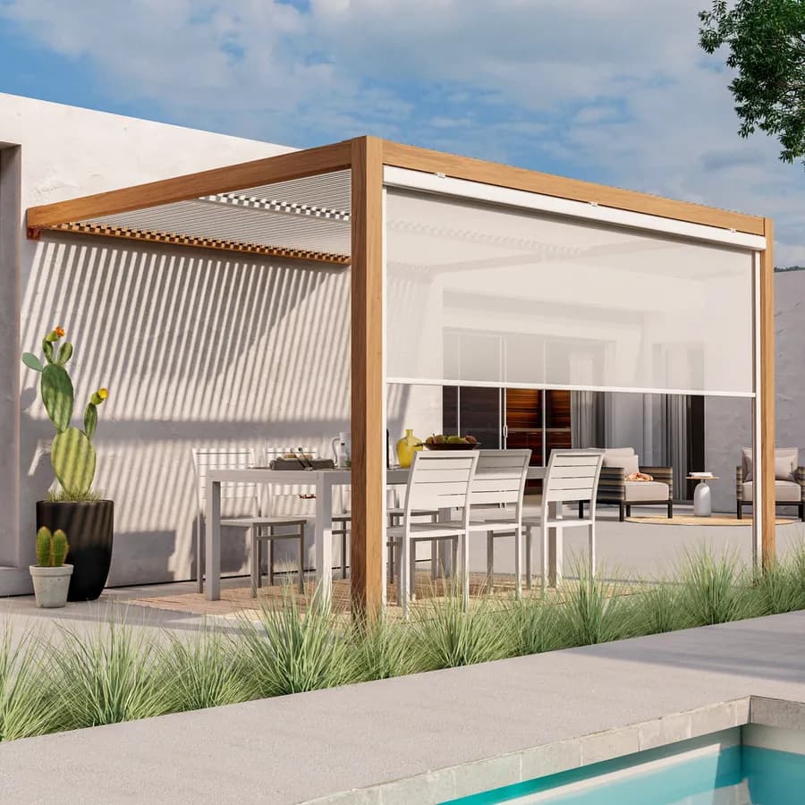 Gazebo pergola bioclimatico 3x3,6 m in alluminio effetto legno - Enea Wood