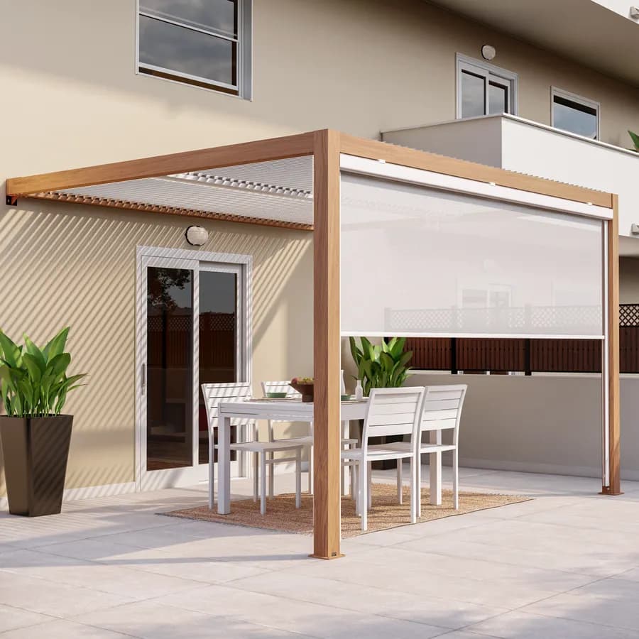 Gazebo pergola bioclimatico 3x3,6 m in alluminio effetto legno - Enea Wood