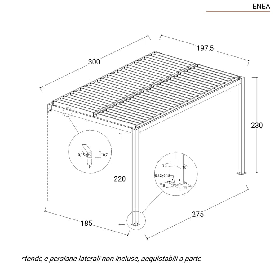 Pergola con tetto a lamelle 3x2 m in alluminio tortora - Enea