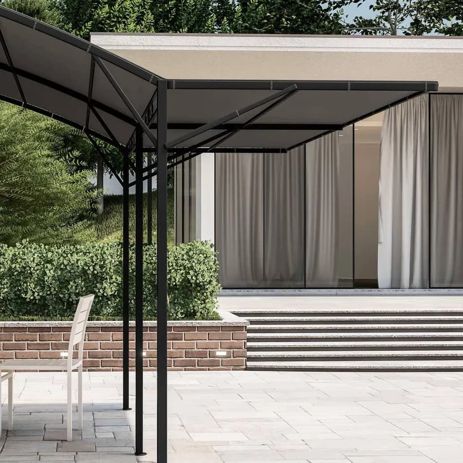 Gazebo pergola 4x4 m in acciaio con telo grigio a ribalta richiudibile - Tharros
