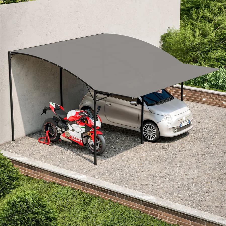 Gazebo pergola 4x4 m in acciaio con telo grigio a ribalta richiudibile - Tharros