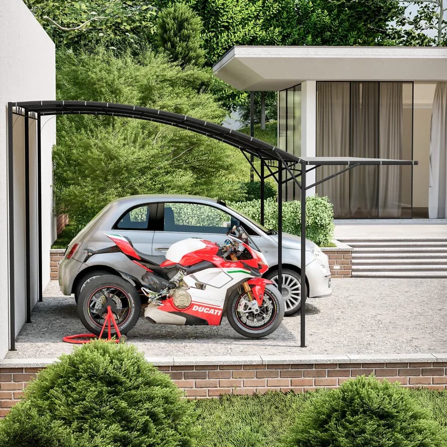 Gazebo pergola 4x4 m in acciaio con telo grigio a ribalta richiudibile - Tharros
