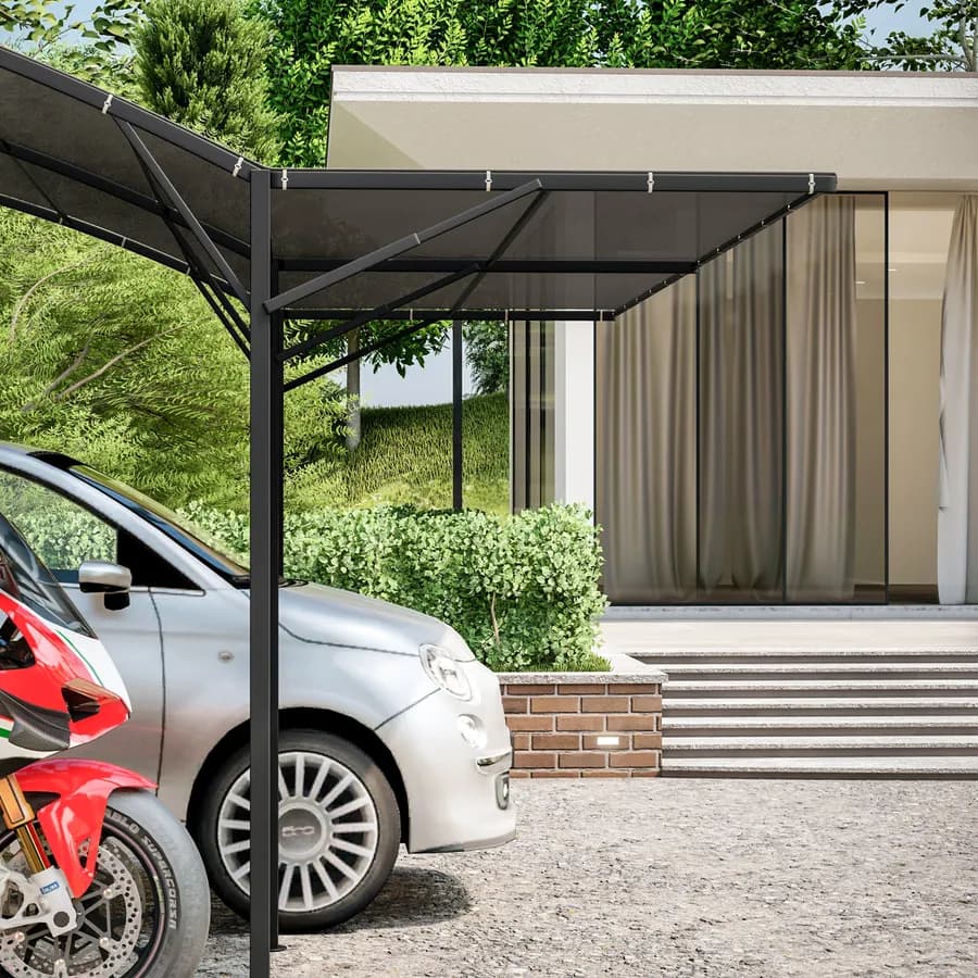Gazebo pergola 4x4 m in acciaio con telo grigio a ribalta richiudibile - Tharros