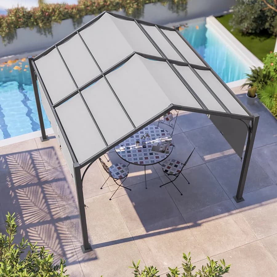 Gazebo piramidale da giardino 3x3 m in acciaio antracite con telo scorrevole grigio - Fulgore