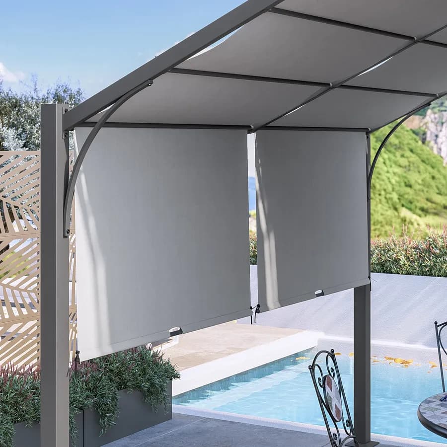 Gazebo piramidale da giardino 3x3 m in acciaio antracite con telo scorrevole grigio - Fulgore