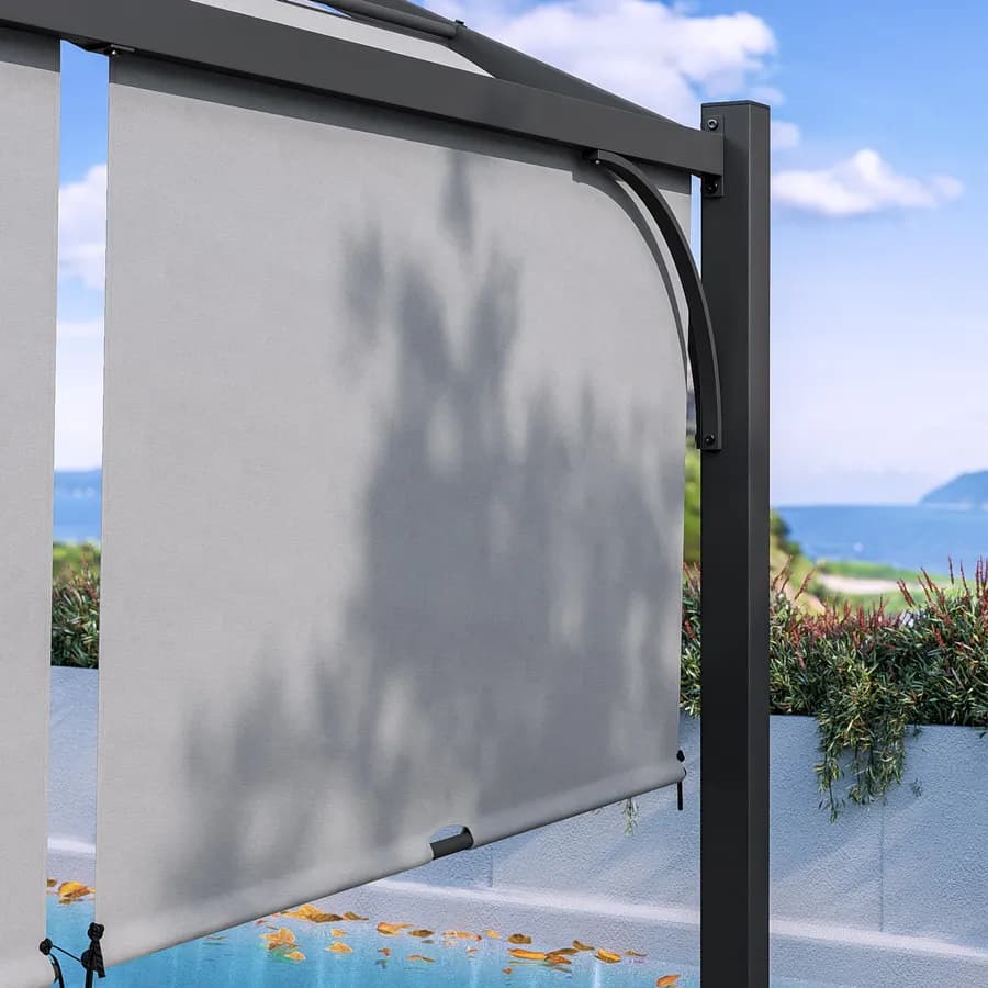 Gazebo piramidale da giardino 3x3 m in acciaio antracite con telo scorrevole grigio - Fulgore