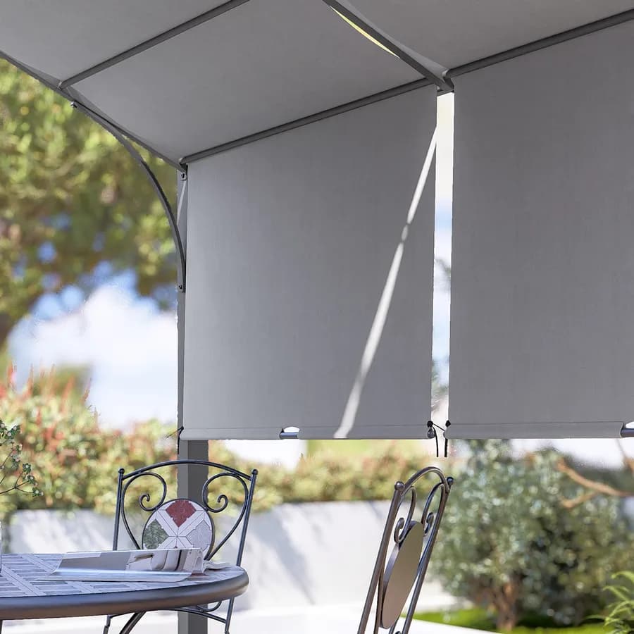 Gazebo piramidale da giardino 3x3 m in acciaio antracite con telo scorrevole grigio - Fulgore