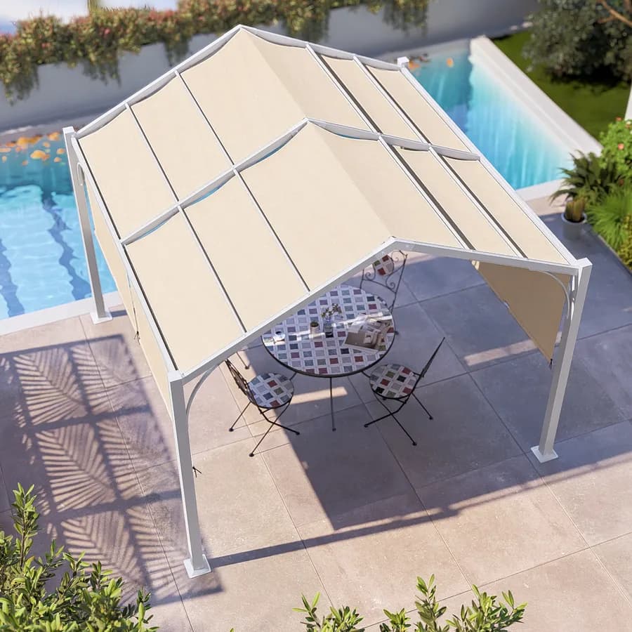 Gazebo piramidale da giardino 3x3 m in acciaio bianco con telo scorrevole ecrù - Fulgore