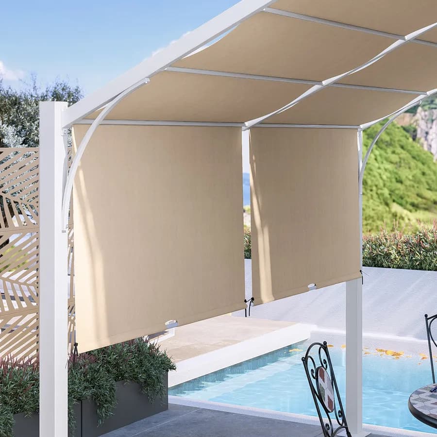Gazebo piramidale da giardino 3x3 m in acciaio bianco con telo scorrevole ecrù - Fulgore