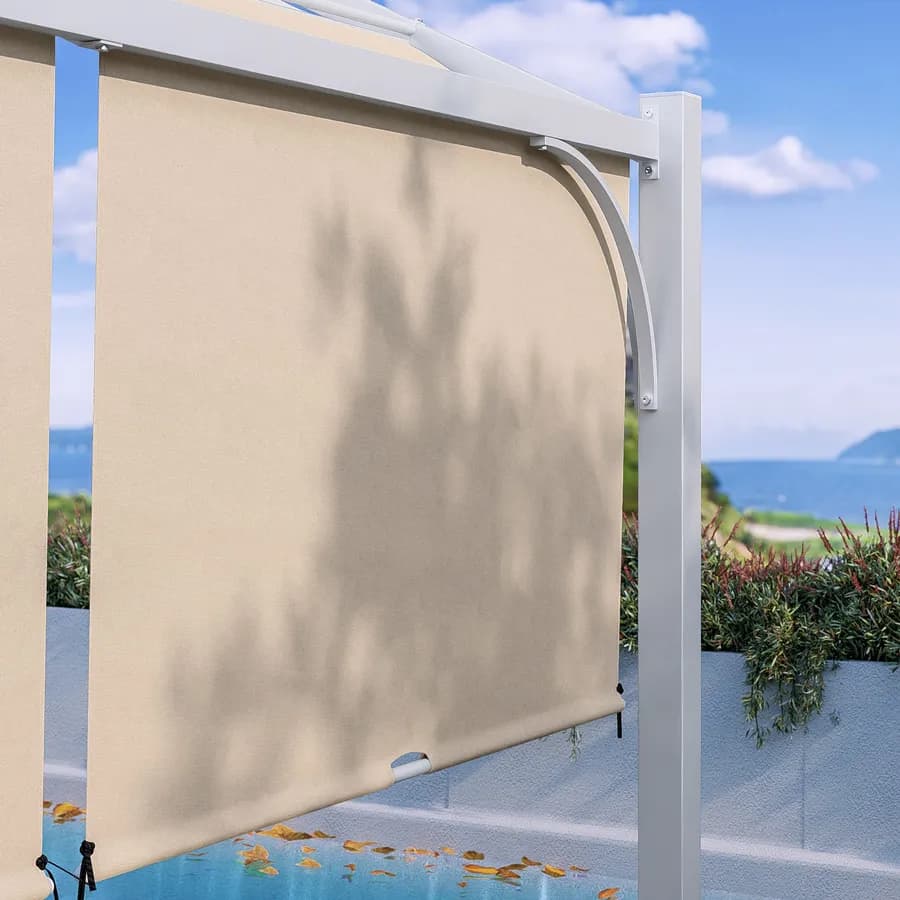 Gazebo piramidale da giardino 3x3 m in acciaio bianco con telo scorrevole ecrù - Fulgore