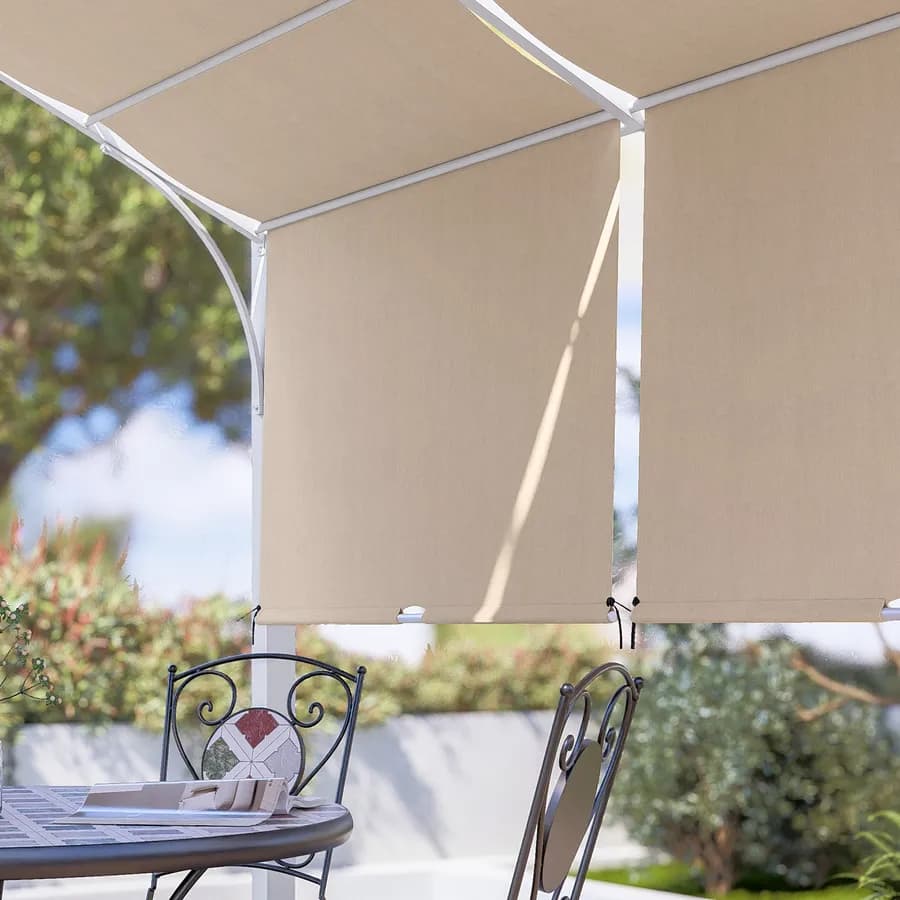 Gazebo piramidale da giardino 3x3 m in acciaio bianco con telo scorrevole ecrù - Fulgore