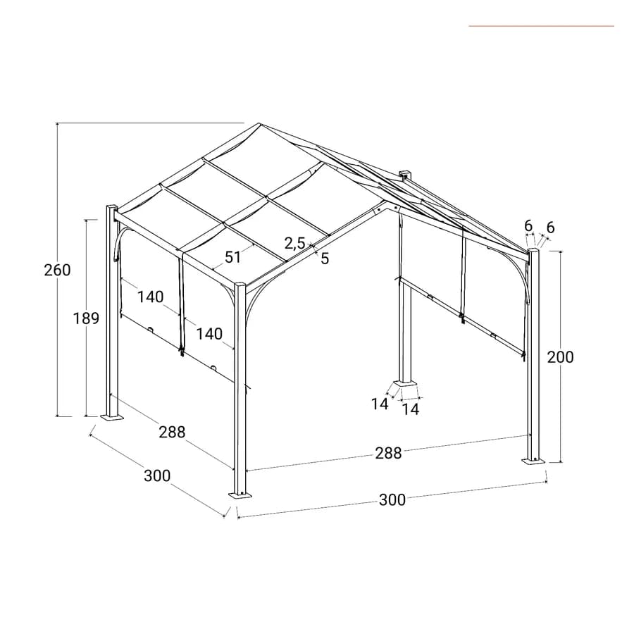 Gazebo piramidale da giardino 3x3 m in acciaio bianco con telo scorrevole ecrù - Fulgore