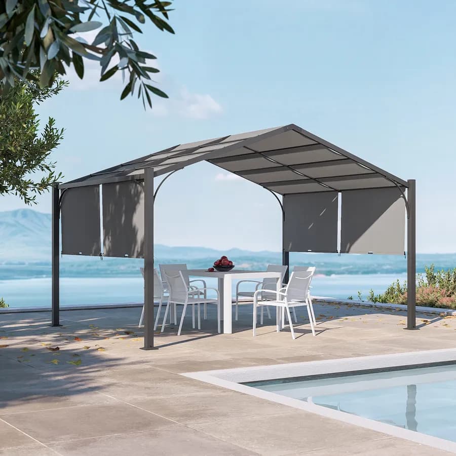 Gazebo piramidale da giardino 3x4 m in acciaio antracite con telo scorrevole grigio - Fulgore