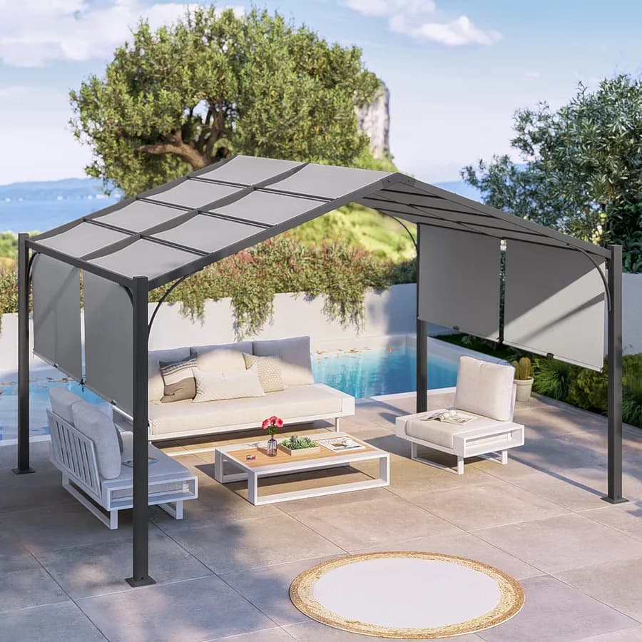 Gazebo piramidale da giardino 3x4 m in acciaio antracite con telo scorrevole grigio - Fulgore