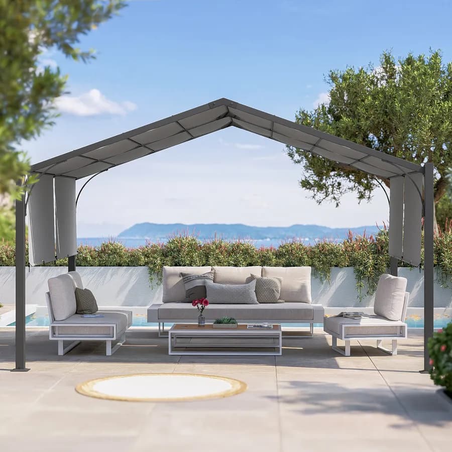 Gazebo piramidale da giardino 3x4 m in acciaio antracite con telo scorrevole grigio - Fulgore