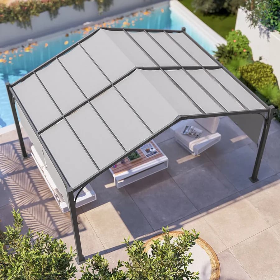 Gazebo piramidale da giardino 3x4 m in acciaio antracite con telo scorrevole grigio - Fulgore