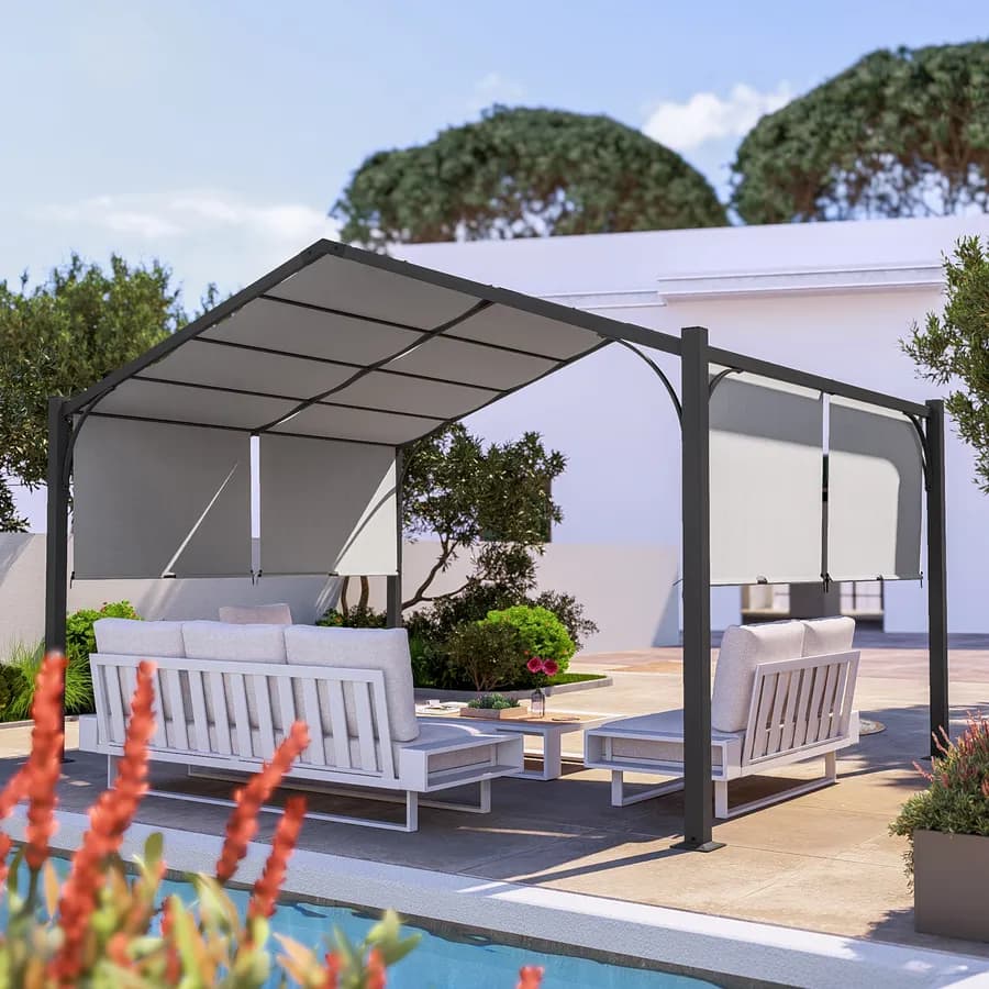 Gazebo piramidale da giardino 3x4 m in acciaio antracite con telo scorrevole grigio - Fulgore