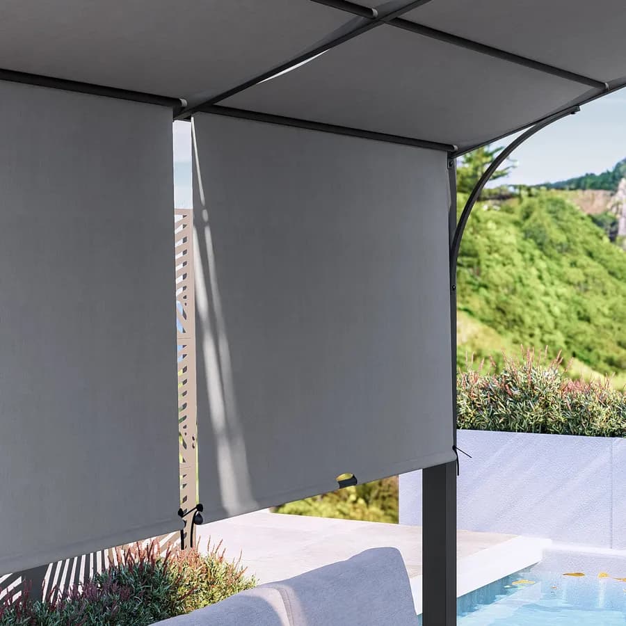 Gazebo piramidale da giardino 3x4 m in acciaio antracite con telo scorrevole grigio - Fulgore