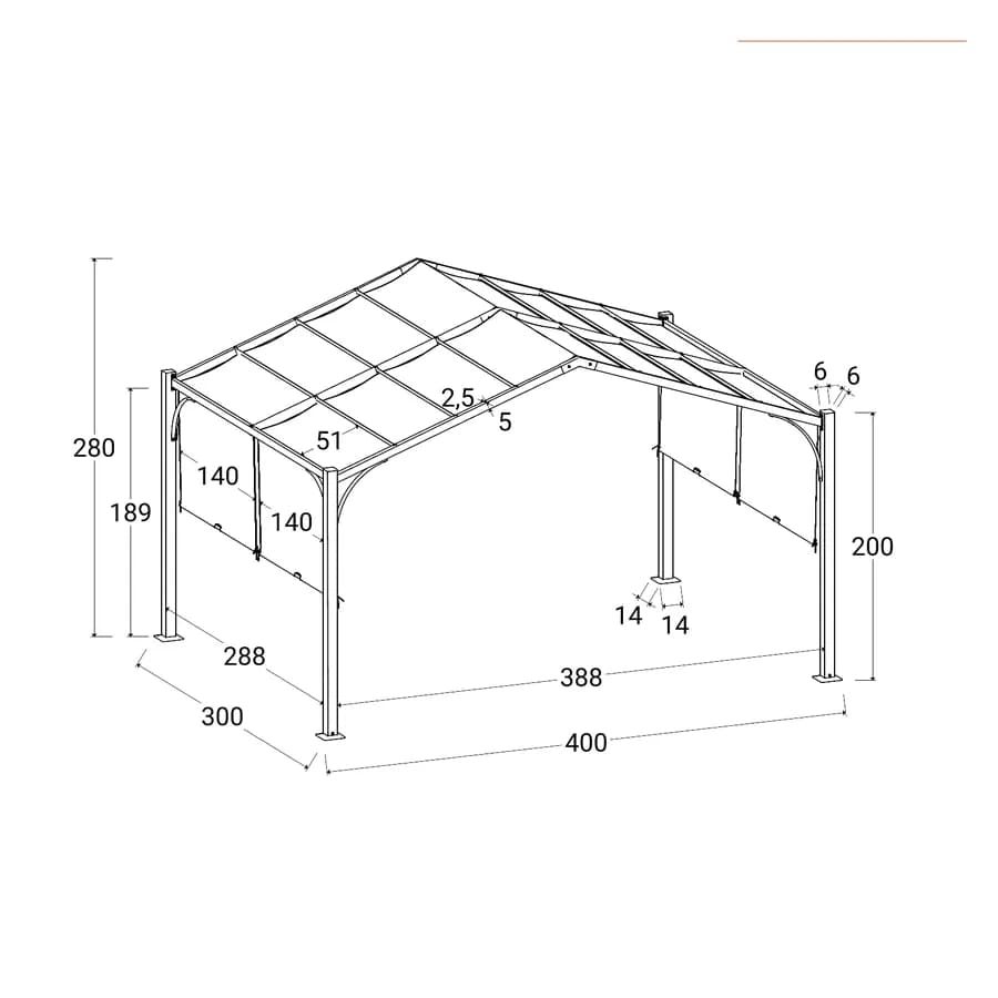 Gazebo piramidale da giardino 3x4 m in acciaio antracite con telo scorrevole grigio - Fulgore