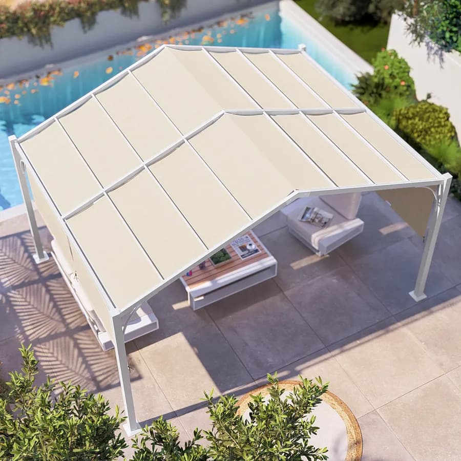 Gazebo piramidale da giardino 3x4 m in acciaio bianco con telo scorrevole ecrù - Fulgore