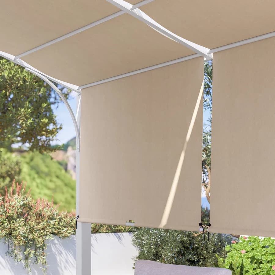 Gazebo piramidale da giardino 3x4 m in acciaio bianco con telo scorrevole ecrù - Fulgore