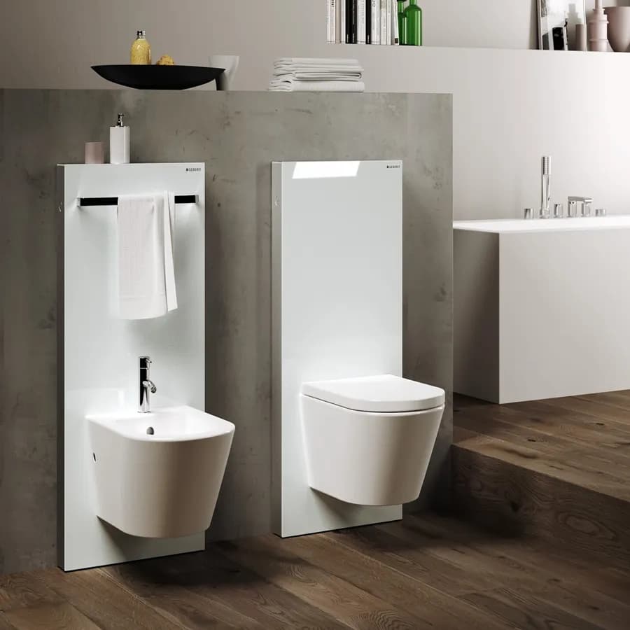 Modulo sanitario 100 cm per bidet sospeso o a pavimento vetro bianco Serie Monolith - Geberit