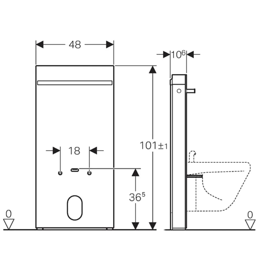Modulo sanitario 100 cm per bidet sospeso o a pavimento vetro bianco Serie Monolith - Geberit