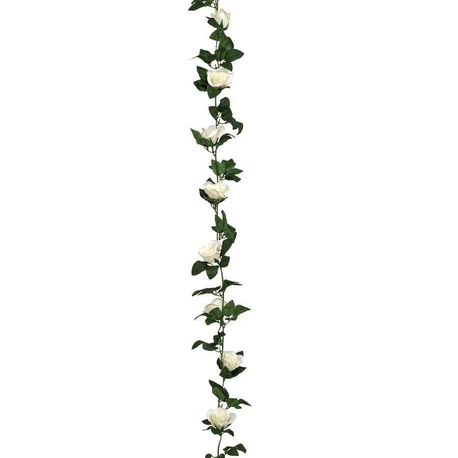 Ghirlanda di rose artificiale 230 cm verde e bianco