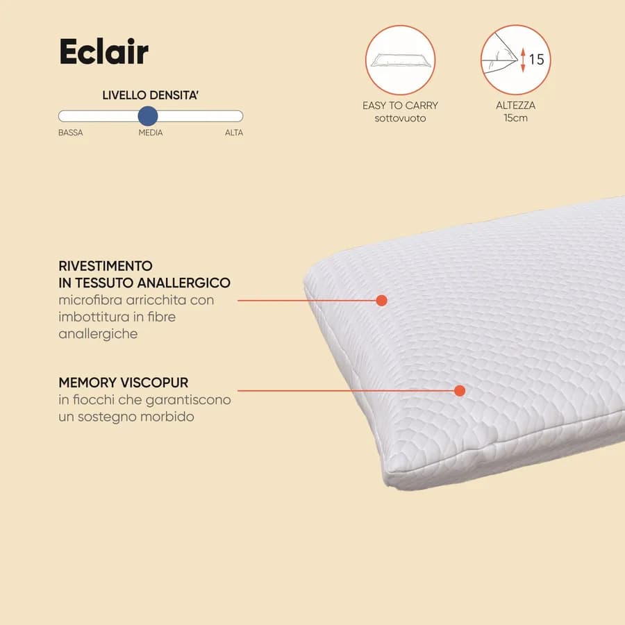 Guanciale 45x75 cm in fiocco di memory h 15 cm - Eclair