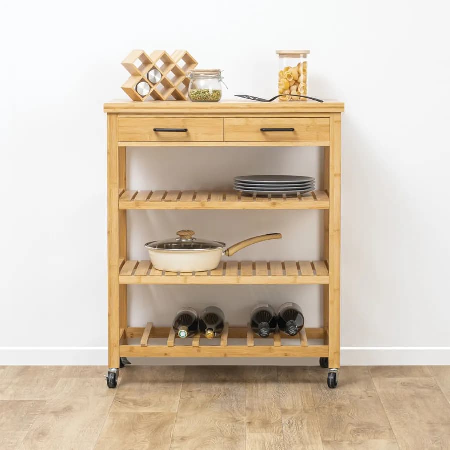 Isola cucina 75x90h cm in legno di bambù con 3 ripiani e 2 cassetti - Fabrique